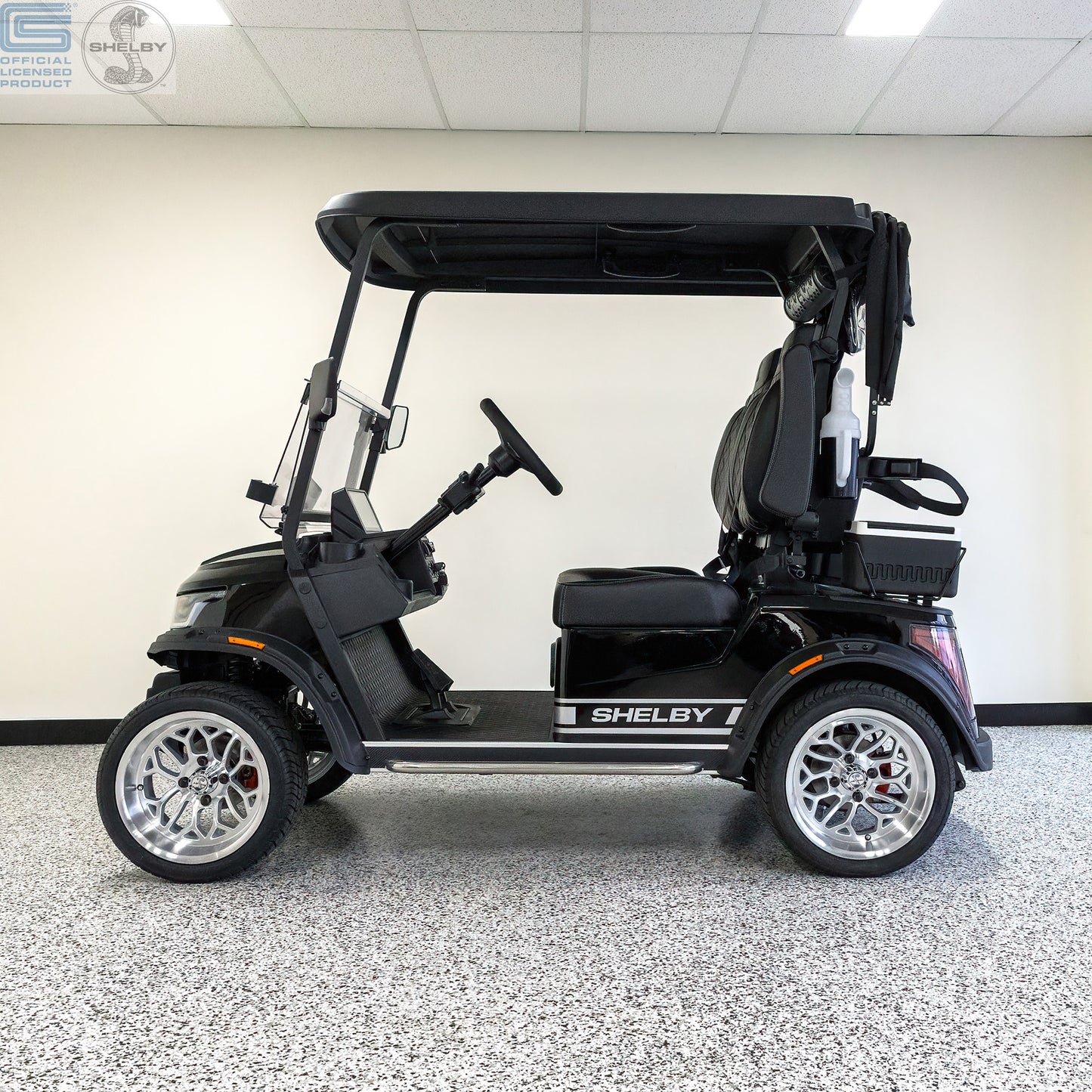 Shelby Electric Golf Cart - Black with Silver G.T. Stripes