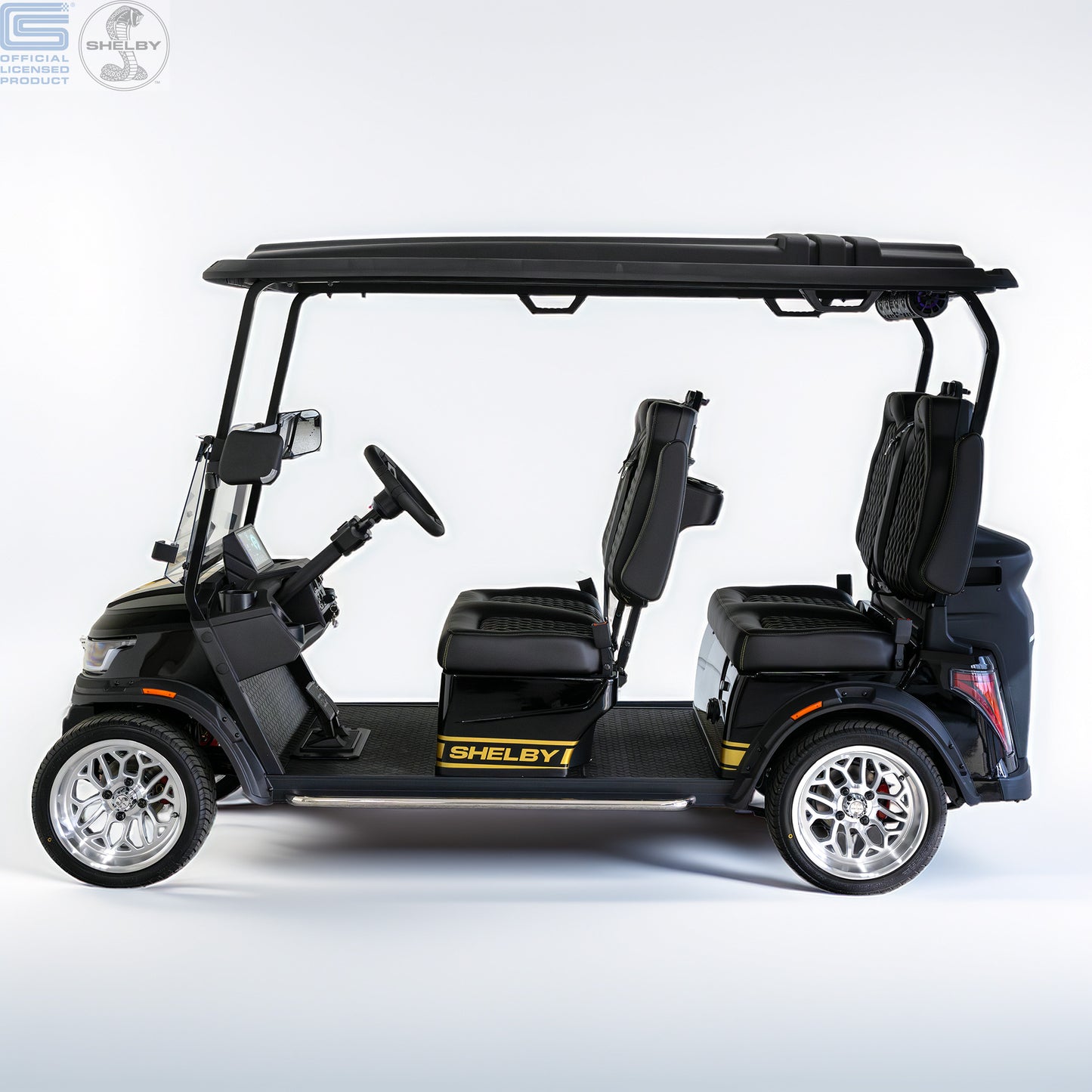 Shelby Electric 4 Seat Golf Cart - Black with Gold G.T Stripe