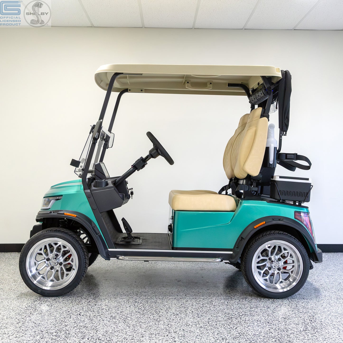Shelby E2 Lithium Golf Cart Green with Premium Beige Seats