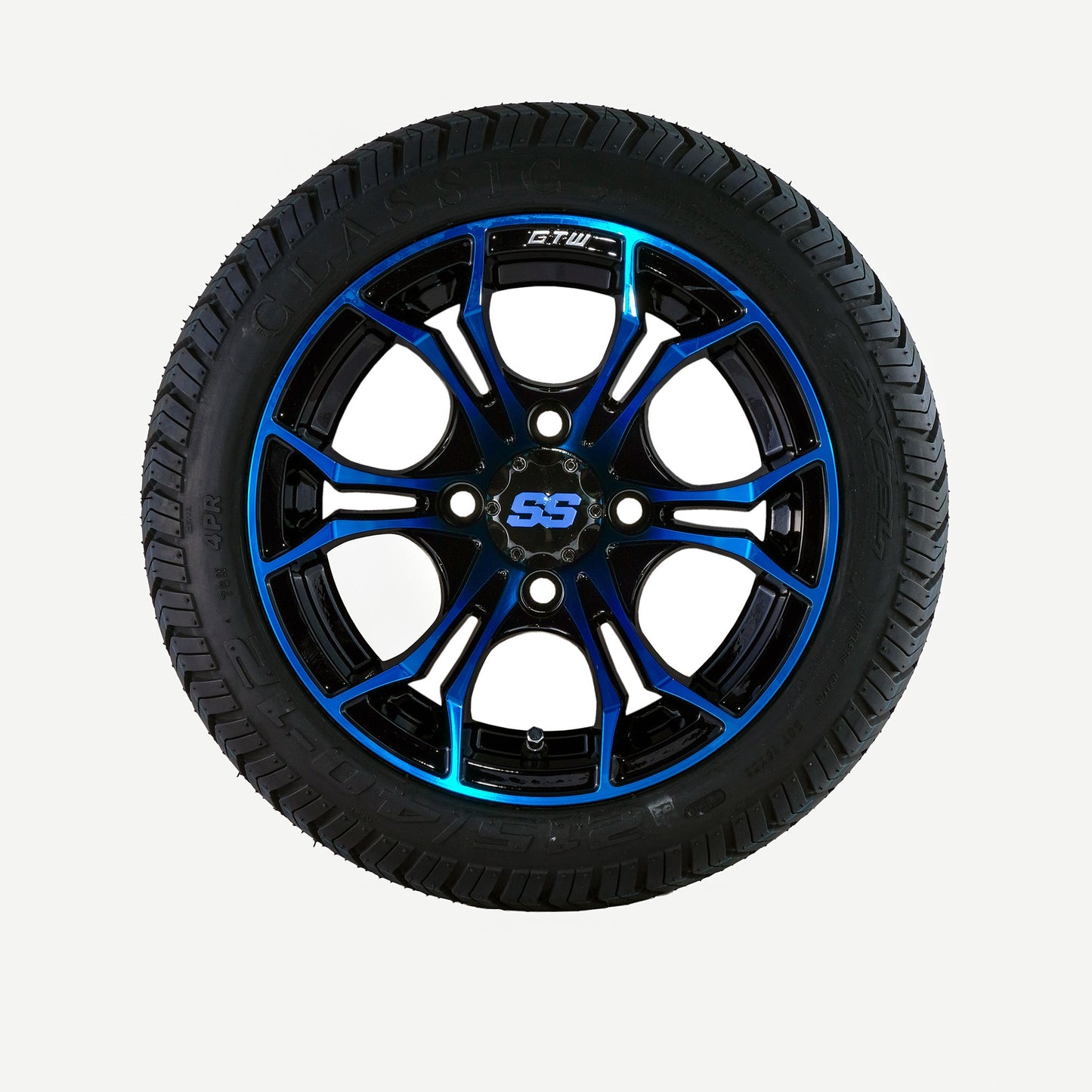 Golf Cart GTW Spyder 12" Black with Blue accents Tyre and Rim Package (set of 4)