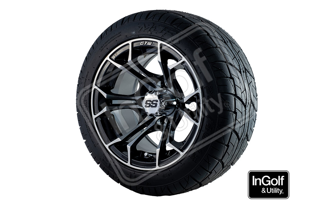 Golf Cart Spyder 12" Black Finish with Machined Accent Tyre and Rim Package (set of 4)