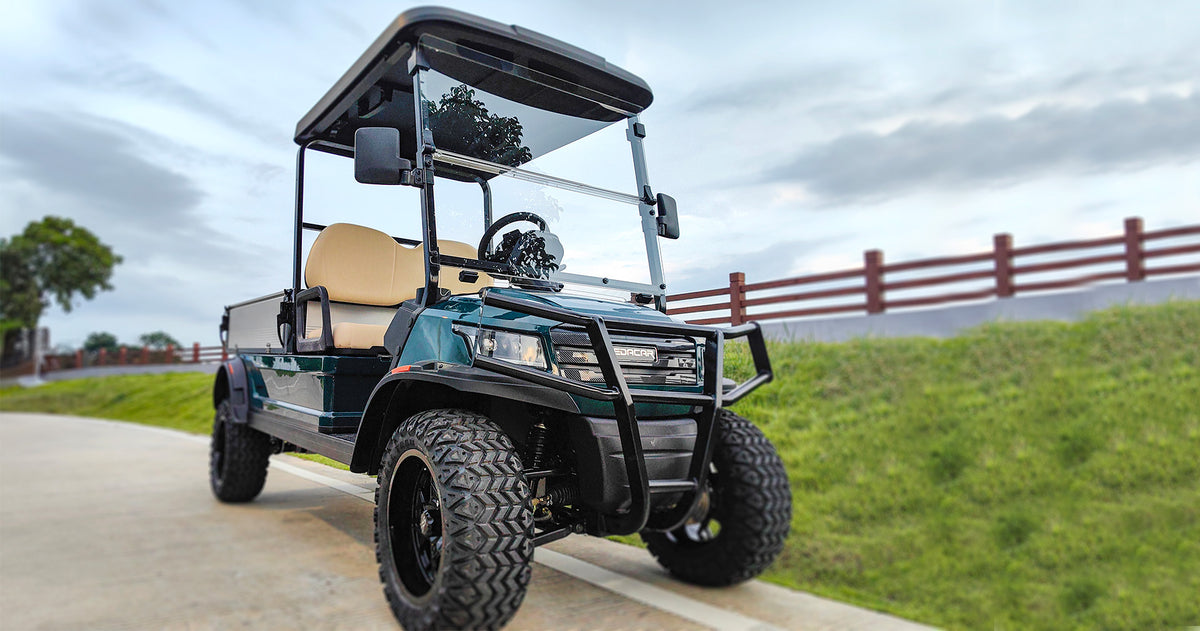 EDACAR Duty 2 lifted electric utility vehicle with all-terrain tyres
