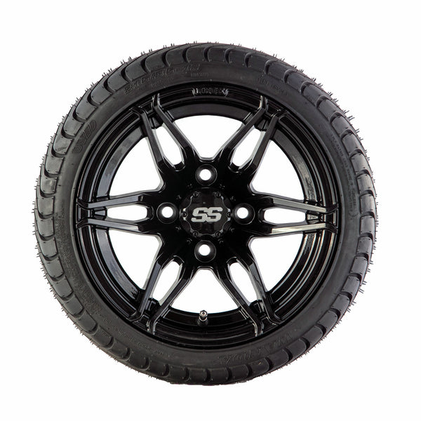 Golf Cart DG0065 6 SPOKE GLOSS BLACK 12"Tyre and Rim Package (Set 4)