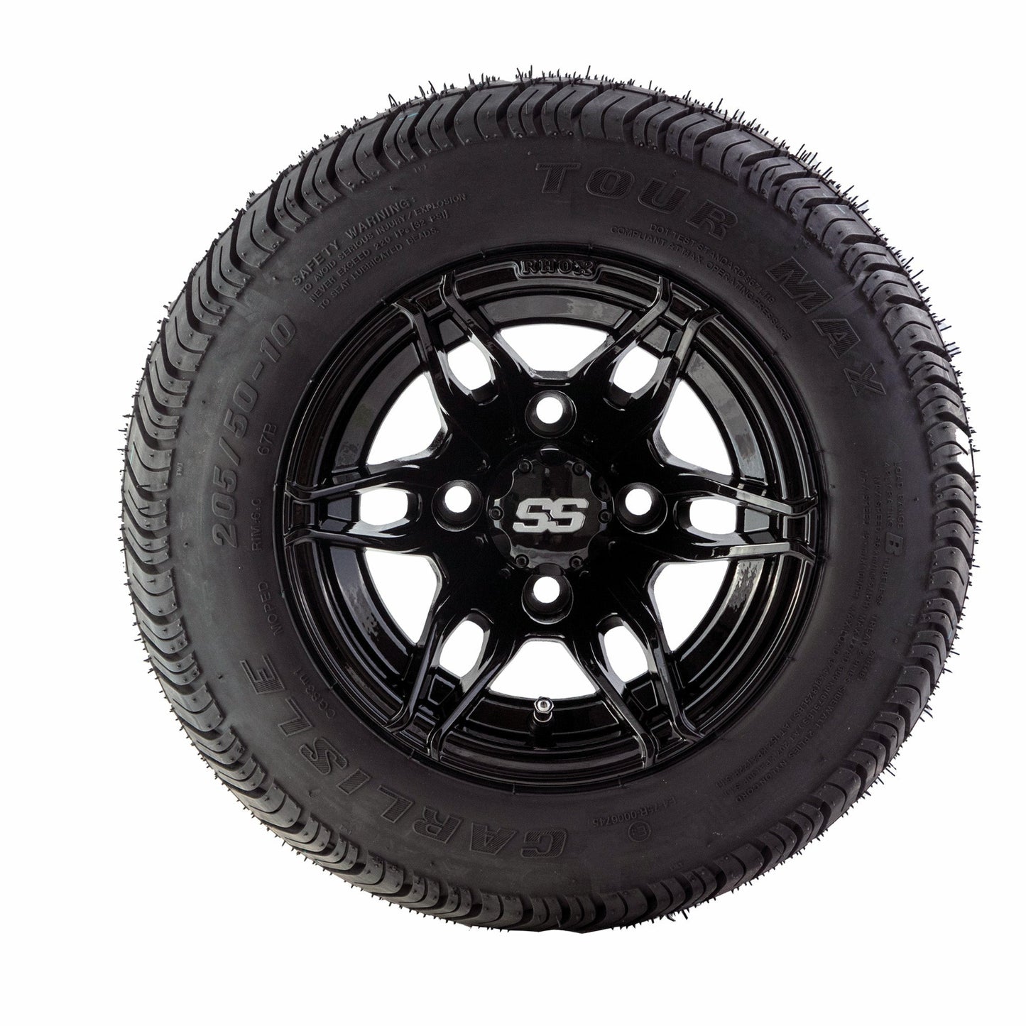 Golf Cart - 6 SPOKE GLOSS BLACK 10" Tyre and Rim Package (Set 4)