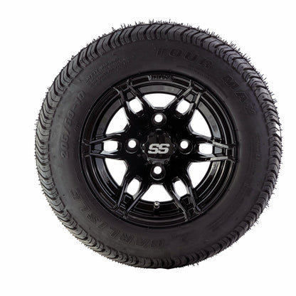 Golf Cart - 6 SPOKE GLOSS BLACK 10" Tyre and Rim Package (Set 4)