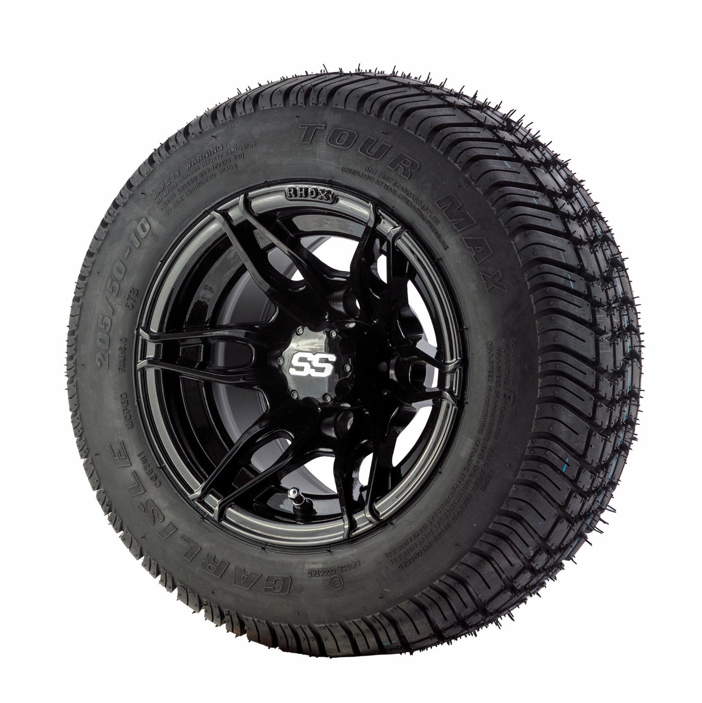 Golf Cart - 6 SPOKE GLOSS BLACK 10" Tyre and Rim Package (Set 4)