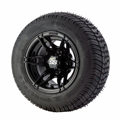 Golf Cart - 6 SPOKE GLOSS BLACK 10" Tyre and Rim Package (Set 4)