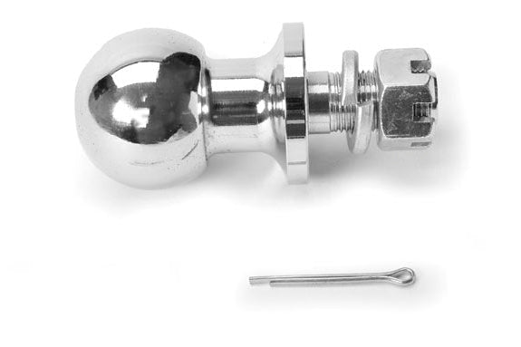 Chrome trailer hitch ball - 50mm and pin on a white background
