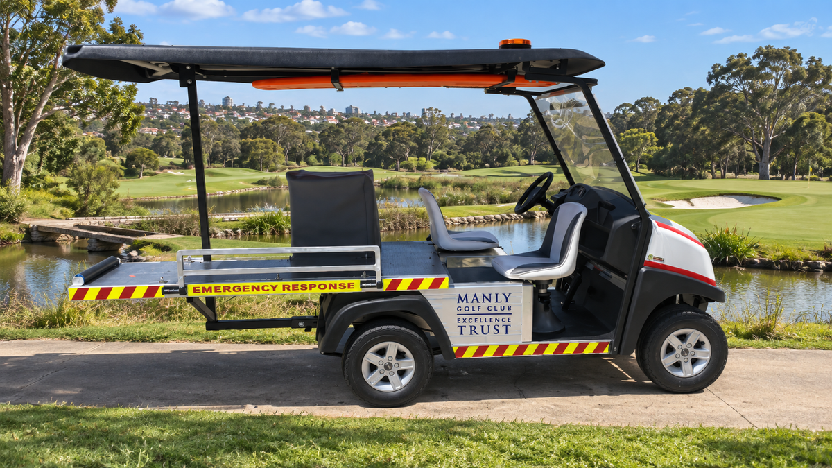 Medical Response Vehicle on a golf course cart path, ready to respond