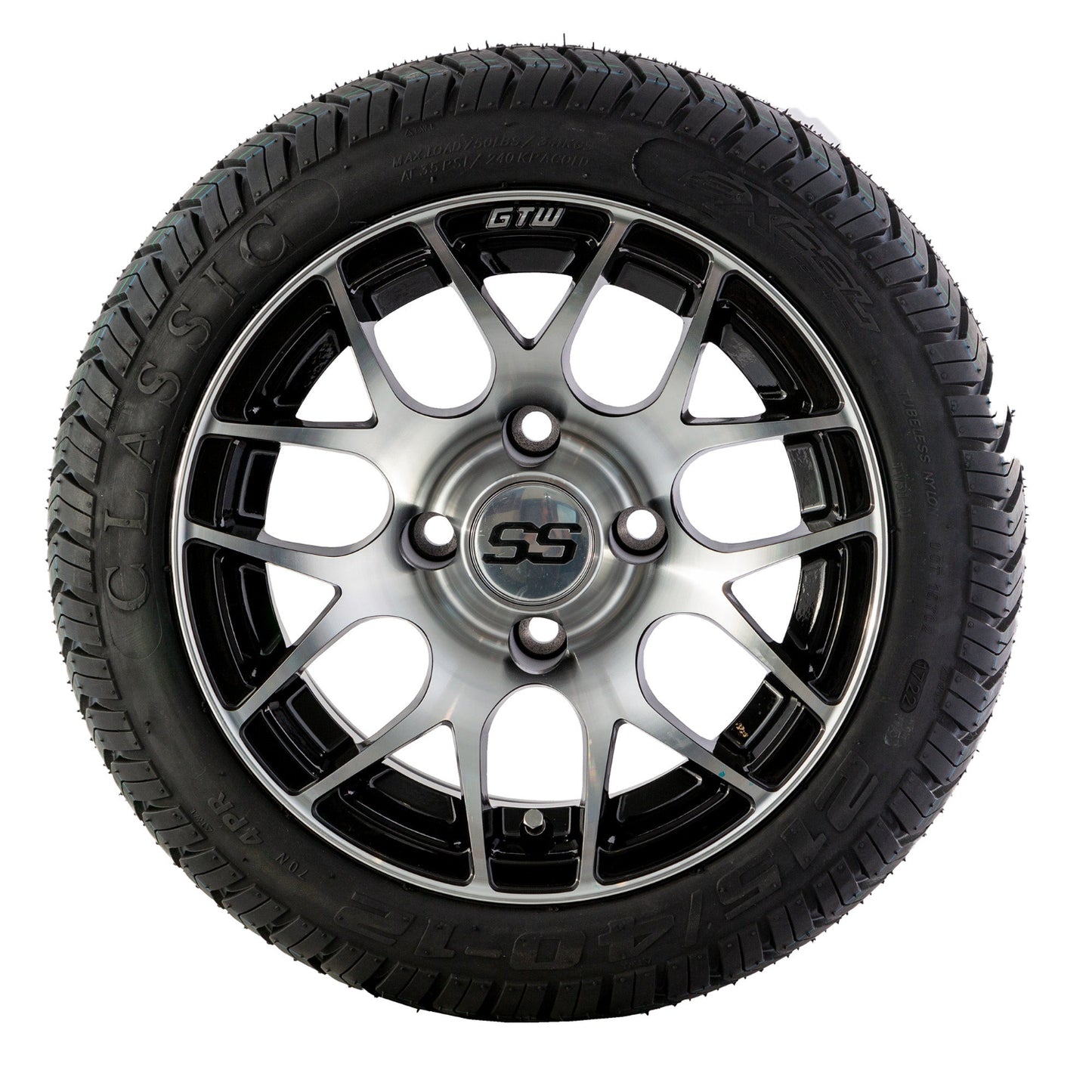 Golf Cart 12" Chrome And Black Pursuit Tyre and Rim Package (set 4)
