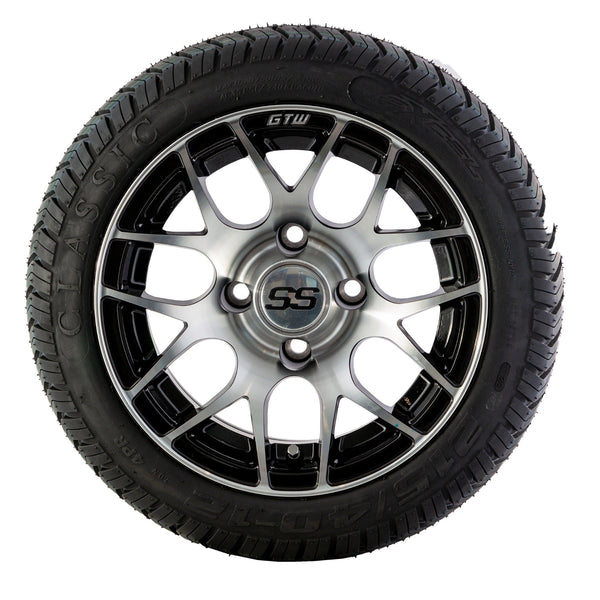Golf Cart 12" Chrome And Black Pursuit Tyre and Rim Package (set 4)