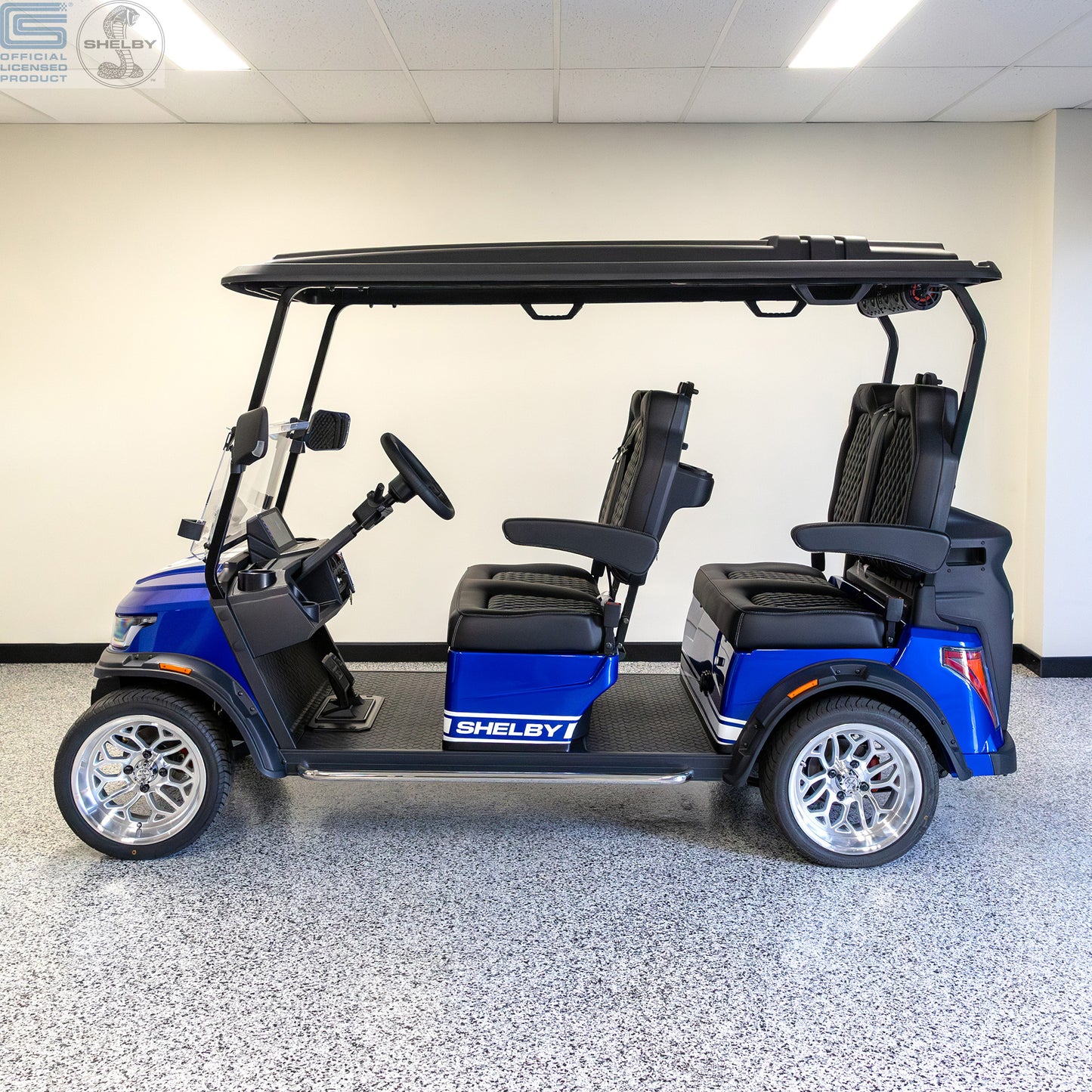Shelby E4 Lithium Golf Cart Blue with White G.T Stripe