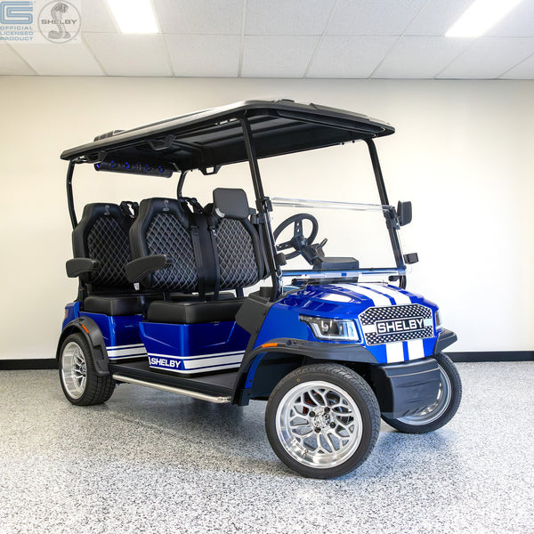 Shelby E4 Lithium Golf Cart Blue with White G.T Stripe