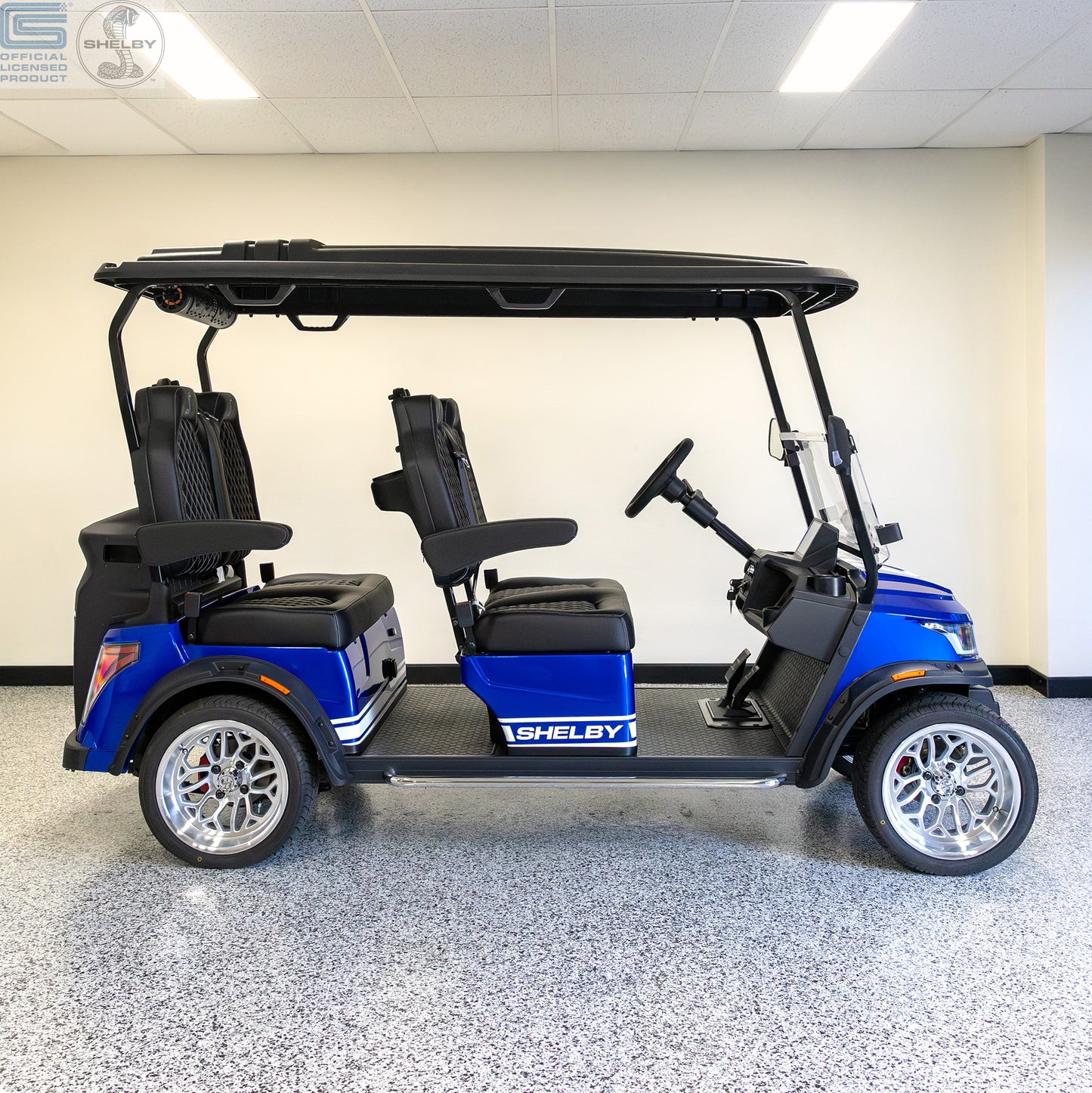 Shelby E4 Lithium Golf Cart Blue with White G.T Stripe