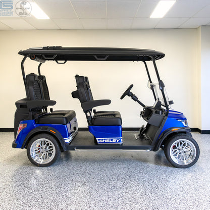 Shelby E4 Lithium Golf Cart Blue with White G.T Stripe