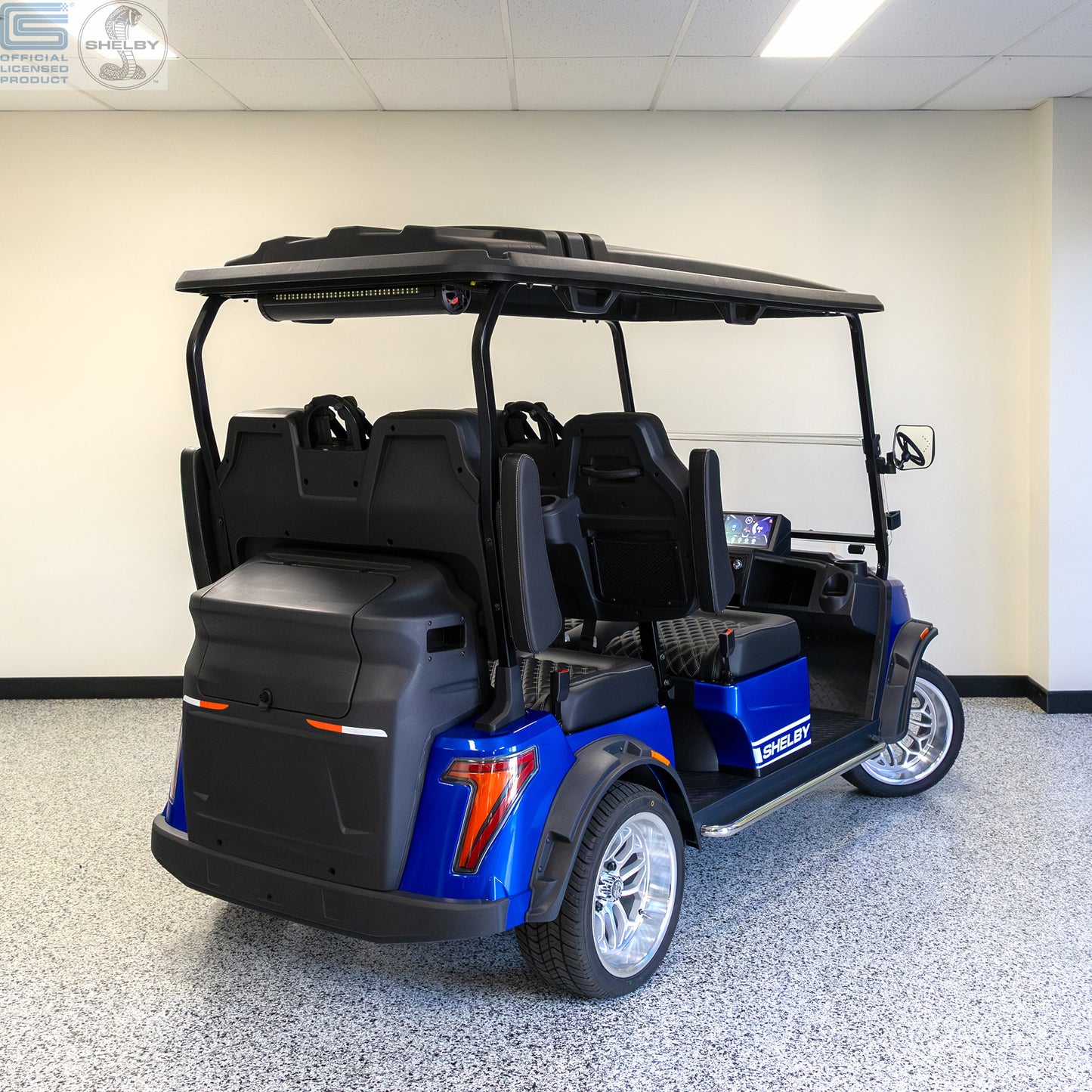 Shelby E4 Lithium Golf Cart Blue with White G.T Stripe
