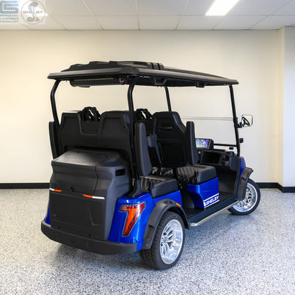 Shelby E4 Lithium Golf Cart Blue with White G.T Stripe