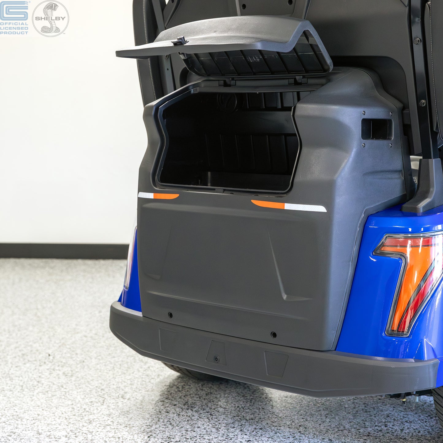 Shelby E4 Lithium Golf Cart Blue with White G.T Stripe