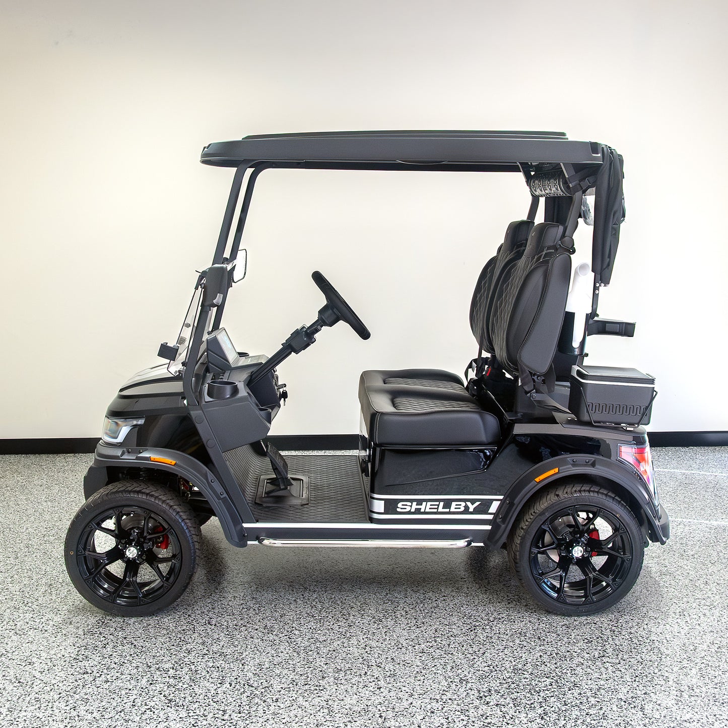 Shelby E2 Lithium Golf Cart Black with Silver G.T Stripe