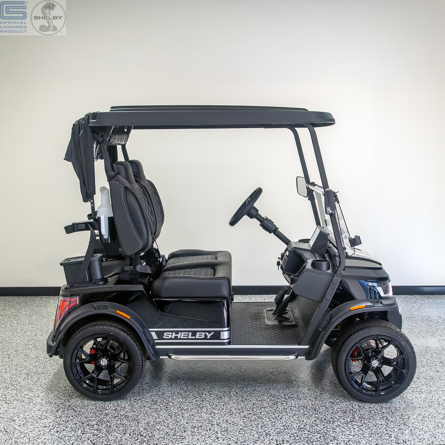 Shelby E2 Lithium Golf Cart Black with Silver G.T Stripe