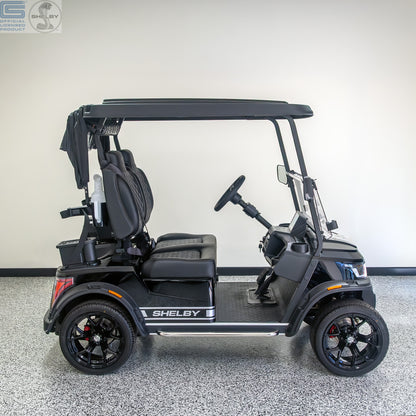 Shelby E2 Lithium Golf Cart Black with Silver G.T Stripe