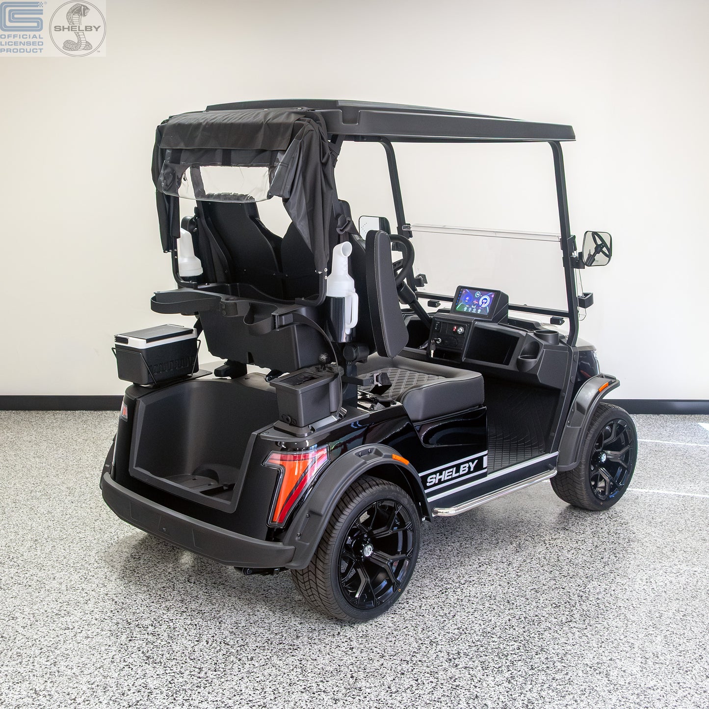 Shelby E2 Lithium Golf Cart Black with Silver G.T Stripe