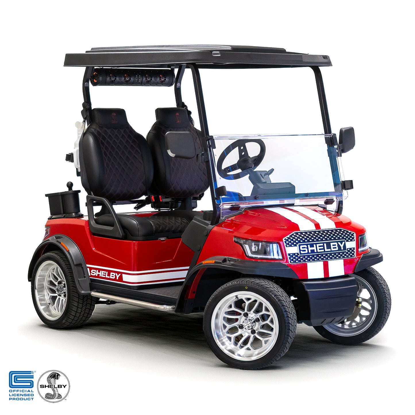 Shelby E2 Lithium Golf Cart Red with White G.T Stripe