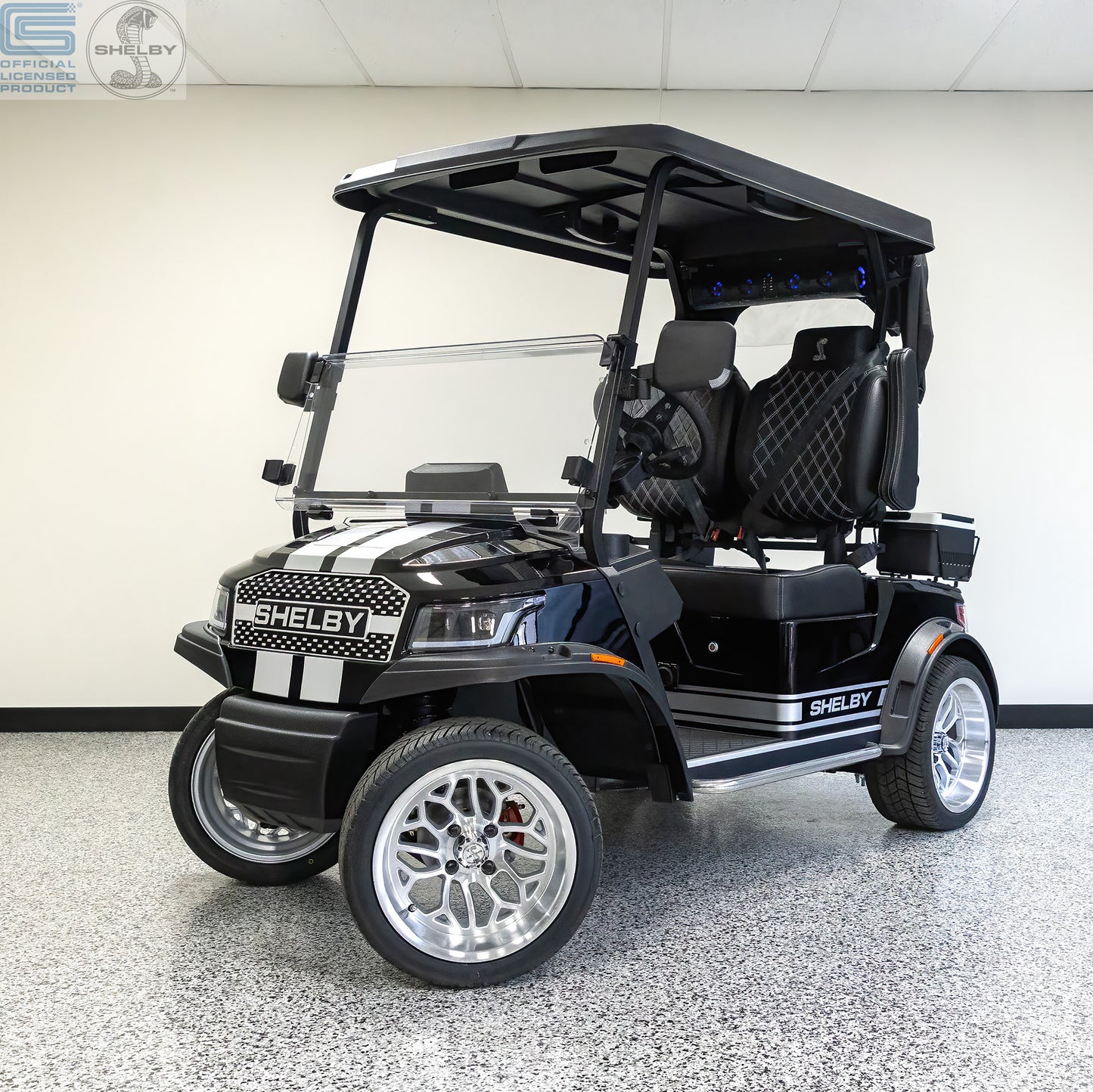 Shelby Electric Golf Cart - Black with Silver G.T. Stripes