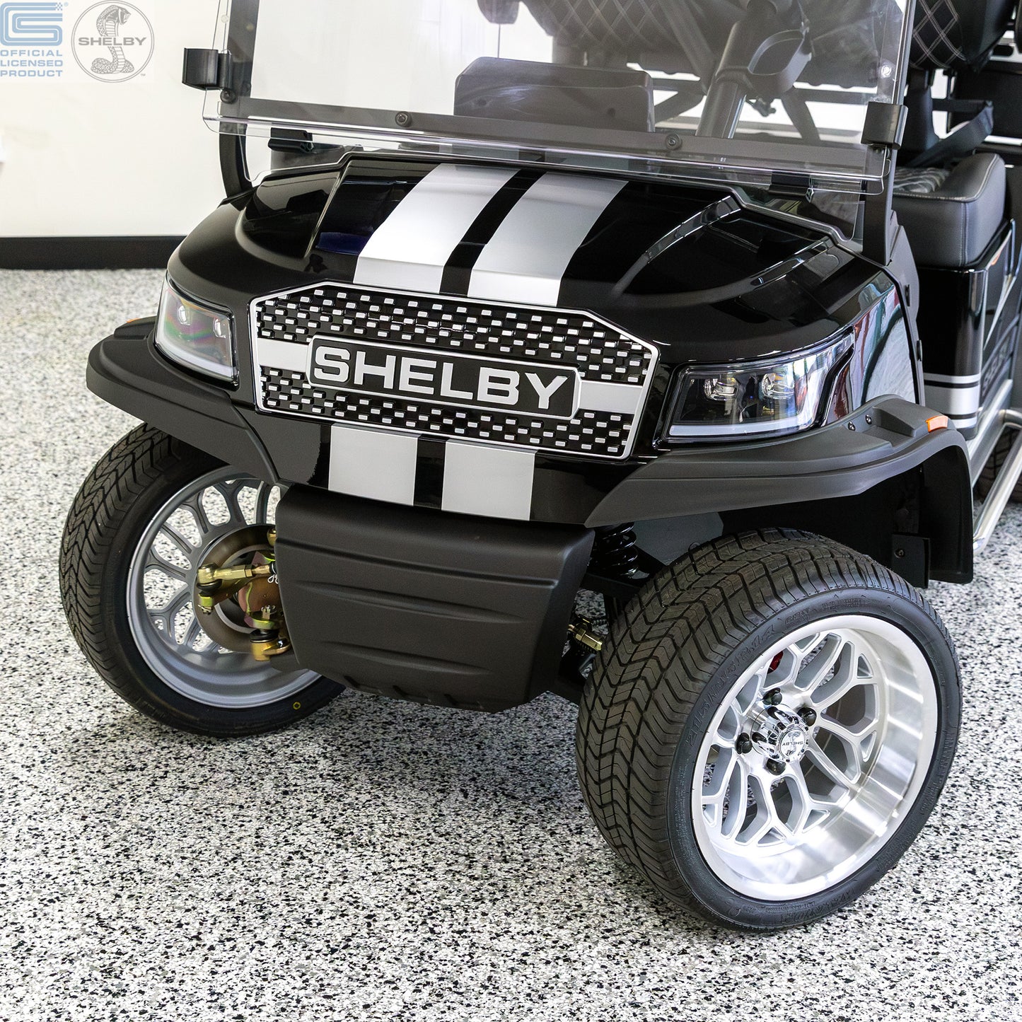 Shelby Electric Golf Cart - Black with Silver G.T. Stripes