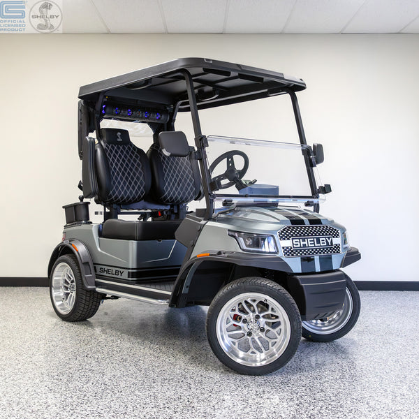 Shelby E2 Lithium Golf Cart Black with Silver G.T Stripe