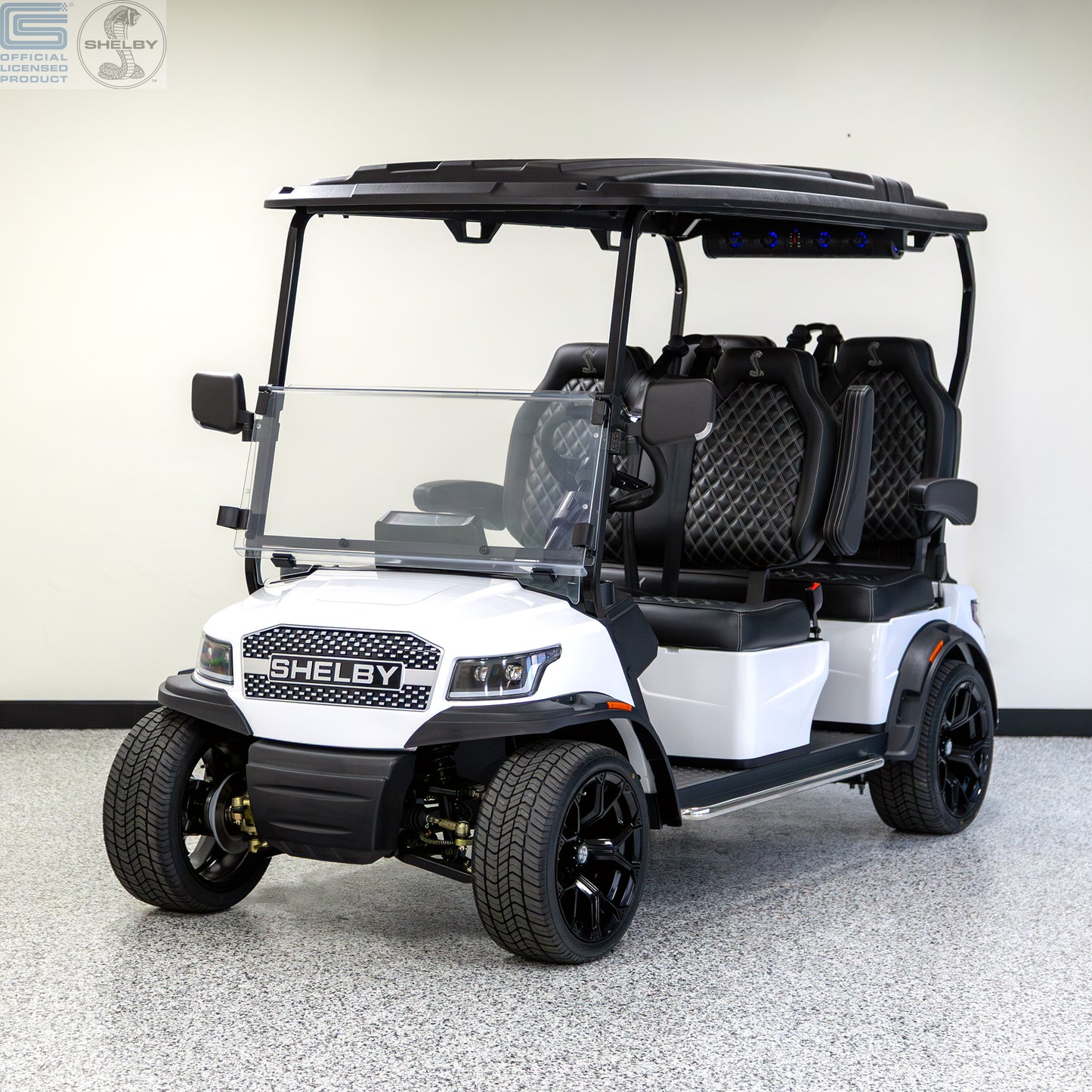 Shelby E4 Lithium Golf Cart White with Premium Black Seats