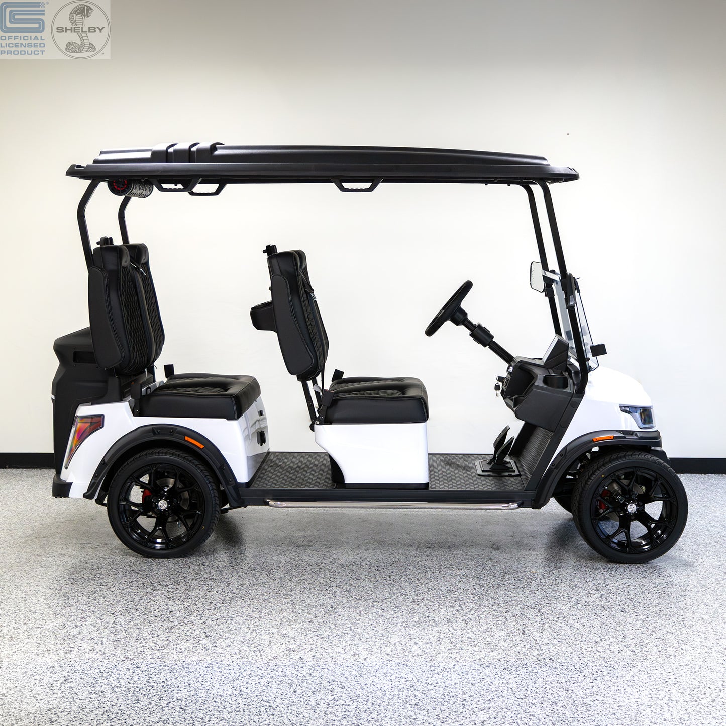 Shelby E4 Lithium Golf Cart White with Premium Black Seats