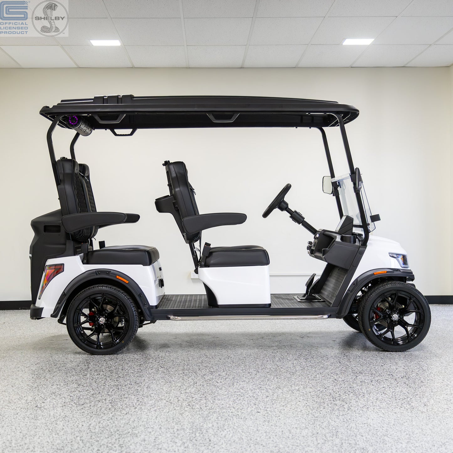 Shelby E4 Lithium Golf Cart White with Premium Black Seats