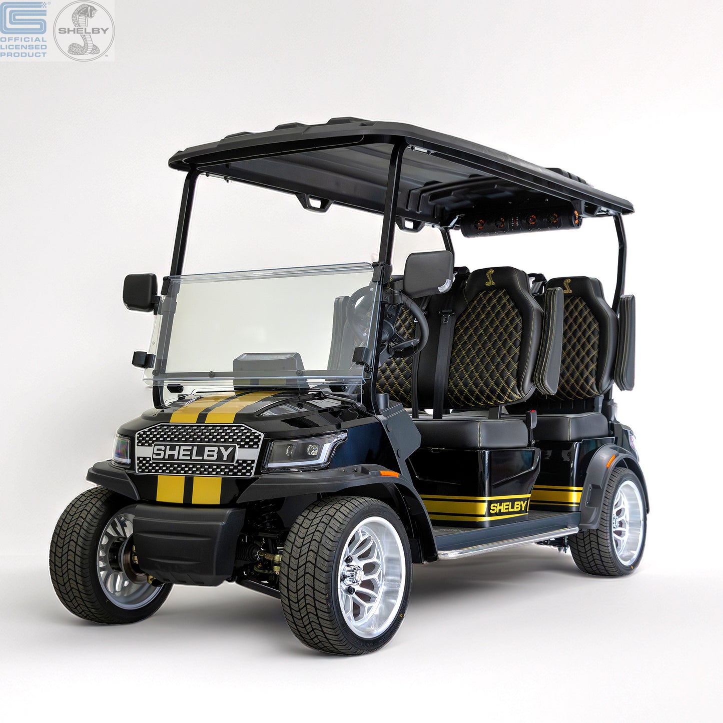 Shelby Electric 4 Seat Golf Cart - Black with Gold G.T Stripe
