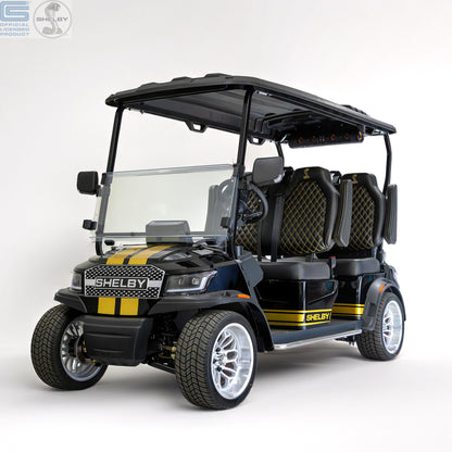 Shelby Electric 4 Seat Golf Cart - Black with Gold G.T Stripe