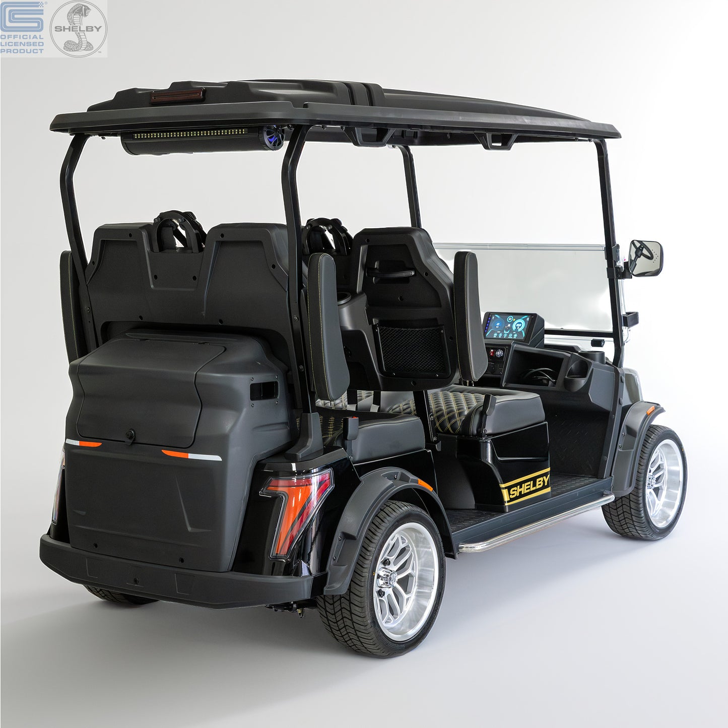 Shelby Electric 4 Seat Golf Cart - Black with Gold G.T Stripe