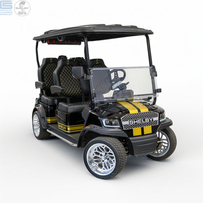 Shelby Electric 4 Seat Golf Cart - Black with Gold G.T Stripe