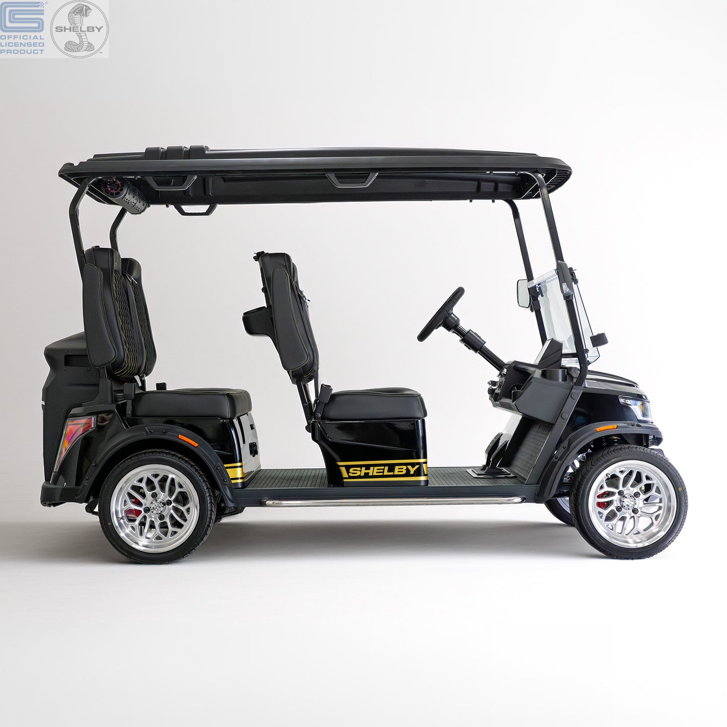 Shelby Electric 4 Seat Golf Cart - Black with Gold G.T Stripe