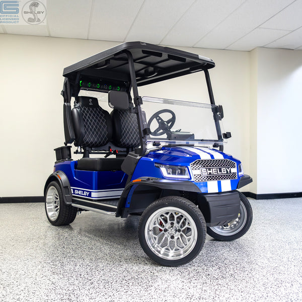 Shelby E2 Lithium Golf Cart Blue with White G.T Stripe