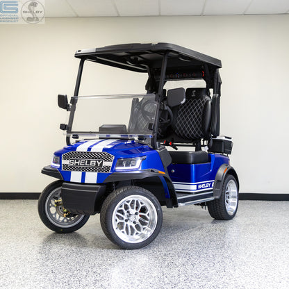 Shelby E2 Lithium Golf Cart Blue with White G.T Stripe