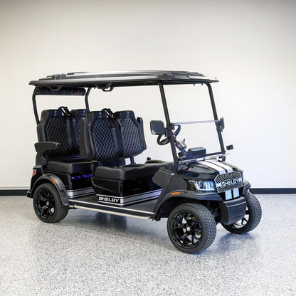 Shelby E4 Lithium Golf Cart Black with Silver G.T Stripe