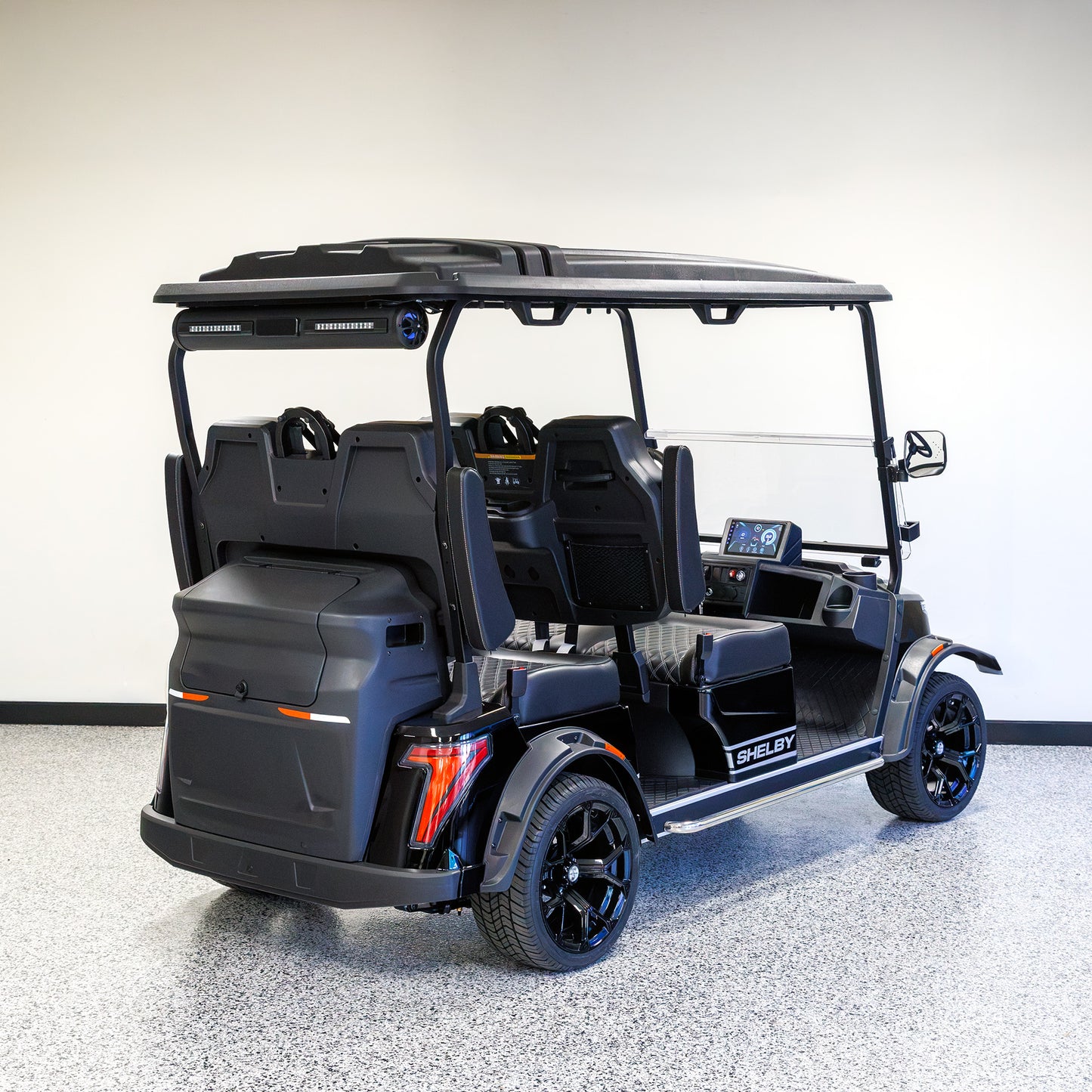 Shelby E4 Lithium Golf Cart Black with Silver G.T Stripe
