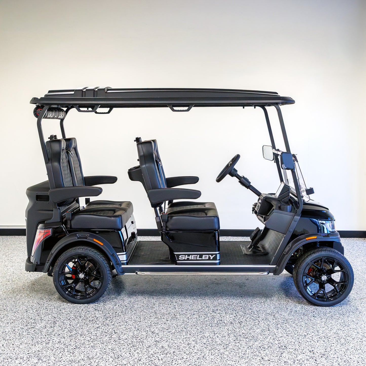 Shelby E4 Lithium Golf Cart Black with Silver G.T Stripe