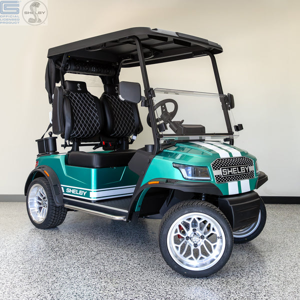 Shelby E2 Lithium Golf Cart Green with White G.T Stripe