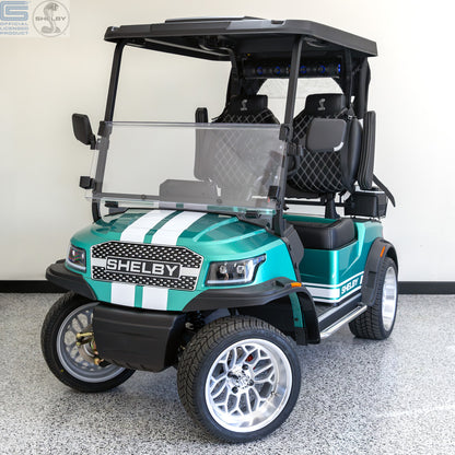 Shelby E2 Lithium Golf Cart Green with White G.T Stripe