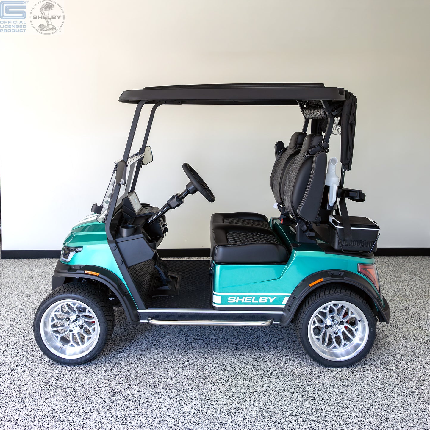 Shelby E2 Lithium Golf Cart Green with White G.T Stripe