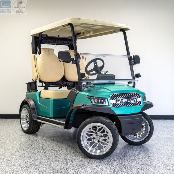 Shelby E2 Lithium Golf Cart Green with Premium Beige Seats