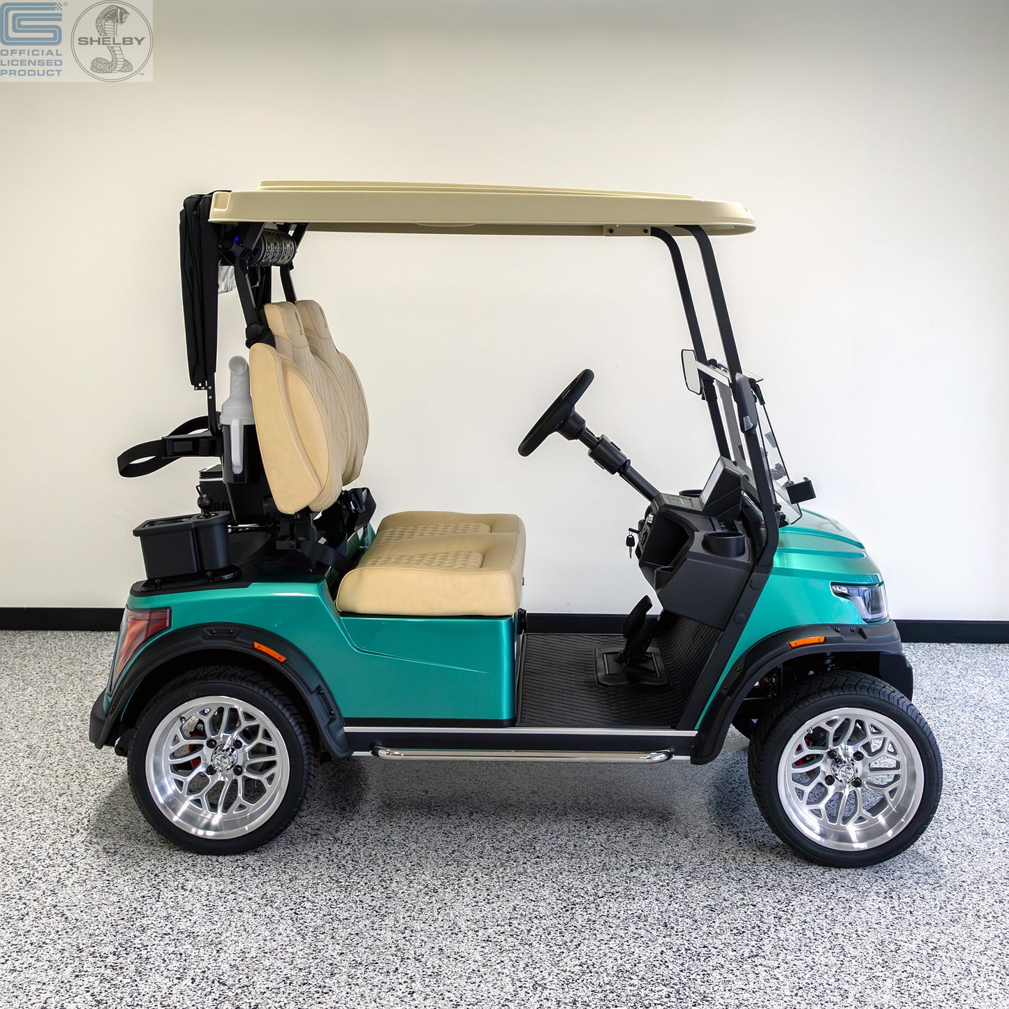 Shelby E2 Lithium Golf Cart Green with Premium Beige Seats