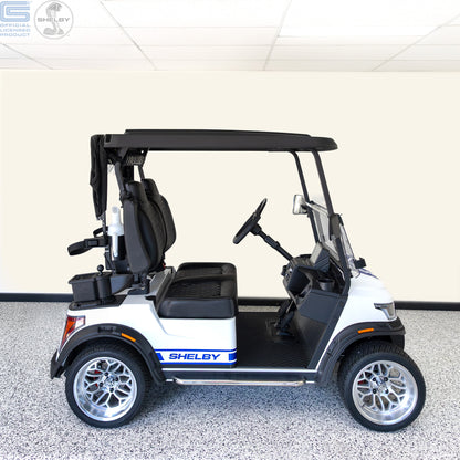 Shelby E2 Lithium Golf Cart White with Blue G.T Stripe