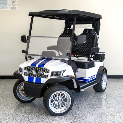 Shelby E2 Lithium Golf Cart White with Blue G.T Stripe